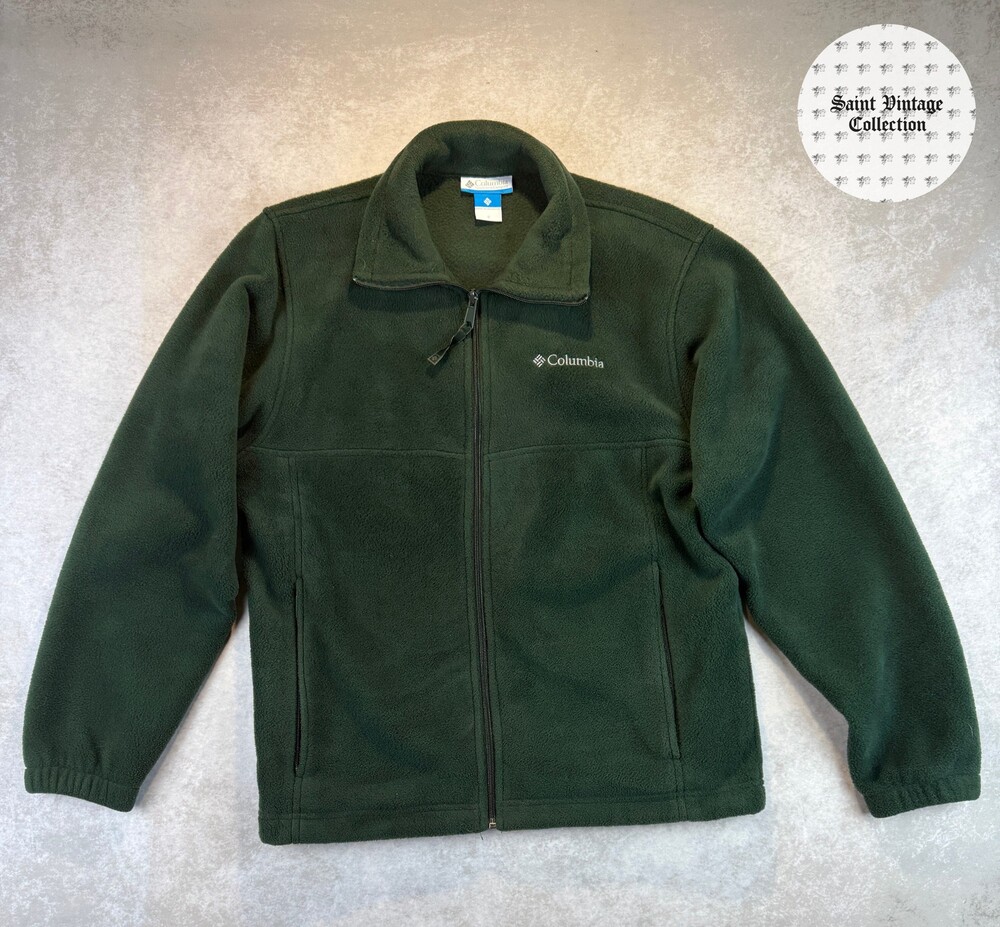 Columbia Small Dark Green Fleece Jacket Full Zip Outdoor Jacket
